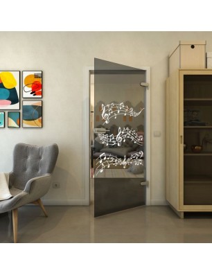 Ganzglastür - Fineprint Model 128 Weiss auf Grauglas