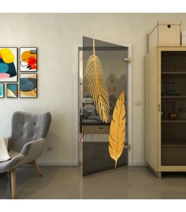 Ganzglastür - Fineprint Model 129 Gold auf Grauglas