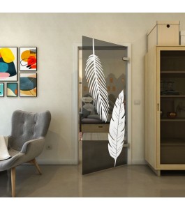 Ganzglastür - Fineprint Model 129 Weiss auf Grauglas