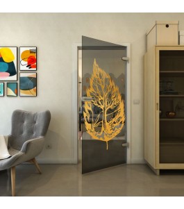 Ganzglastür - Fineprint Model 130 Gold auf Grauglas
