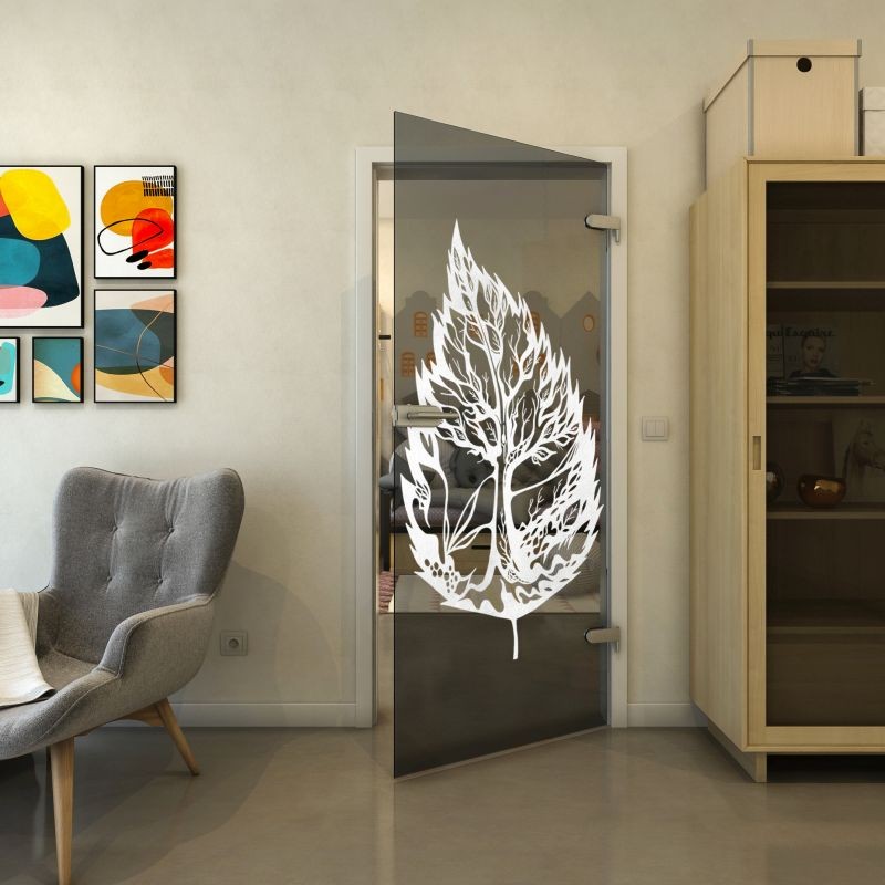 Ganzglastür - Fineprint Modell 130 Weiss auf Grauglas