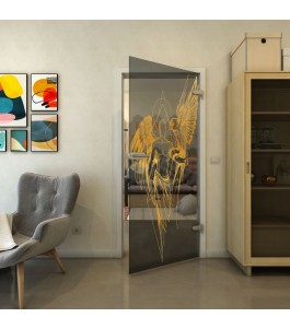Ganzglastür - Fineprint Model 131 Gold auf Grauglas
