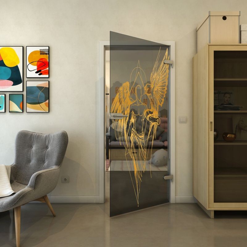 Ganzglastür - Fineprint Modell 131 Gold auf Grauglas