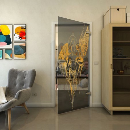 Ganzglastür - Fineprint Model 131 Gold auf Grauglas
