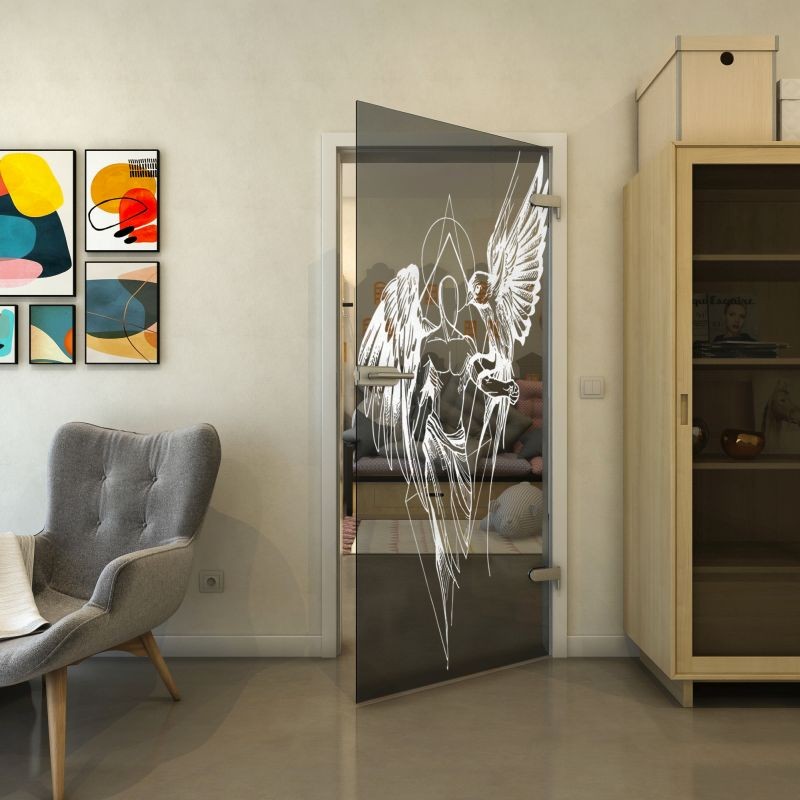 Ganzglastür - Fineprint Modell 131 Weiss auf Grauglas