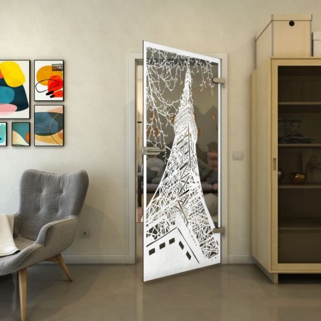 Ganzglastür - Fineprint Model 132 Weiss auf Grauglas