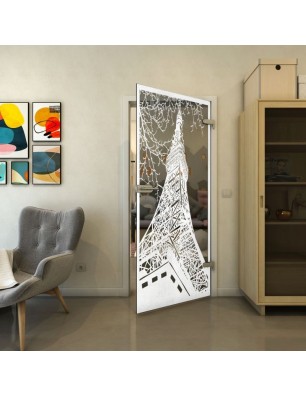 Ganzglastür - Fineprint Model 132 Weiss auf Grauglas