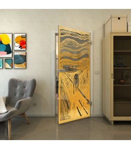 Ganzglastür - Fineprint Model 133 Gold auf Grauglas