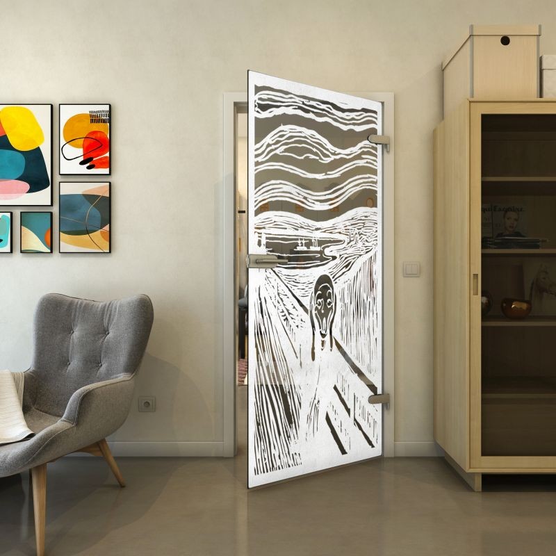 Ganzglastür - Fineprint Modell 133 Weiss auf Grauglas