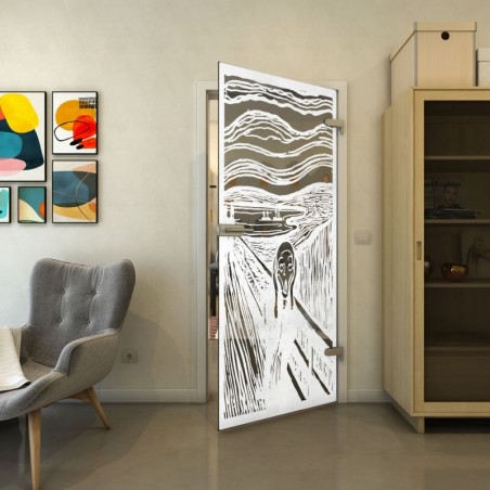 Ganzglastür - Fineprint Model 133 Weiss auf Grauglas