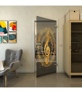 Ganzglastür - Fineprint Model 134 Gold auf Grauglas