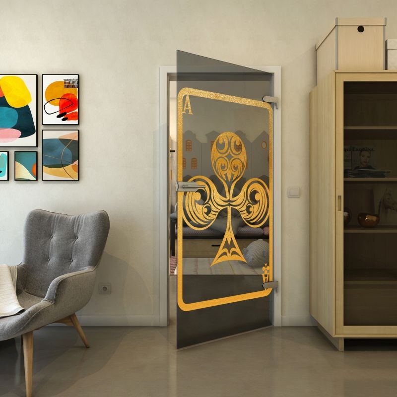 Ganzglastür - Fineprint Modell 135 Gold auf Grauglas