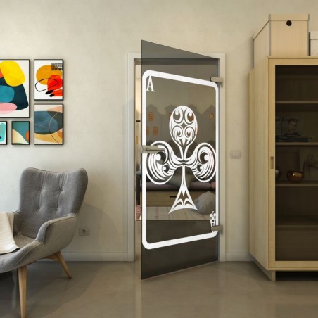 Ganzglastür - Fineprint Model 135 Weiss auf Grauglas