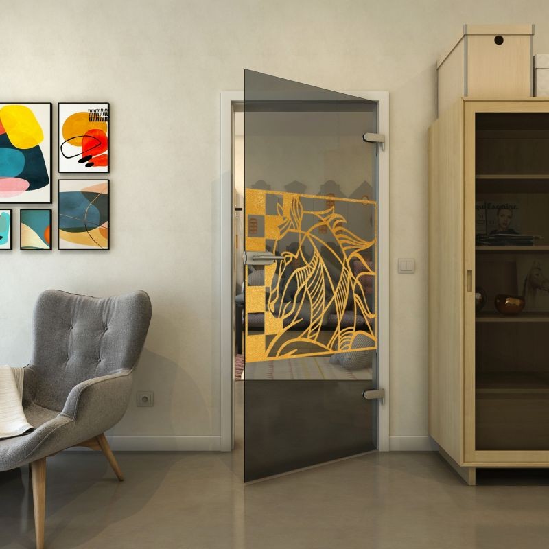 Ganzglastür - Fineprint Modell 137 Gold auf Grauglas