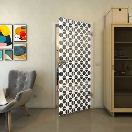 Ganzglastür - Fineprint Model 142 Weiss auf Grauglas