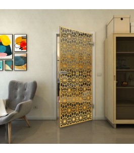 Ganzglastür - Fineprint Model 143 Gold auf Grauglas