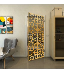 Ganzglastür - Fineprint Model 144 Gold auf Grauglas