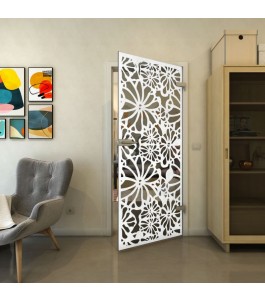 Ganzglastür - Fineprint Model 145 Weiss auf Grauglas