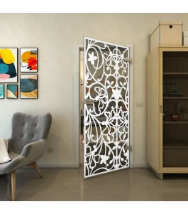 Ganzglastür - Fineprint Model 147 Weiss auf Grauglas