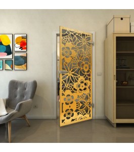 Ganzglastür - Fineprint Model 149 Gold auf Grauglas