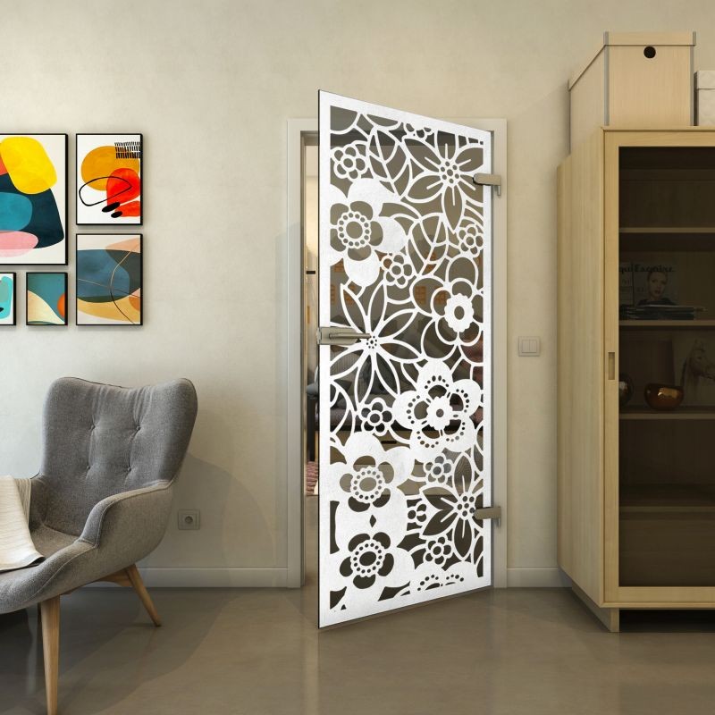 Ganzglastür - Fineprint Modell 149 Weiss auf Grauglas