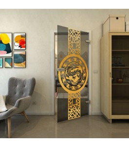 Ganzglastür - Fineprint Model 151 Gold auf Grauglas