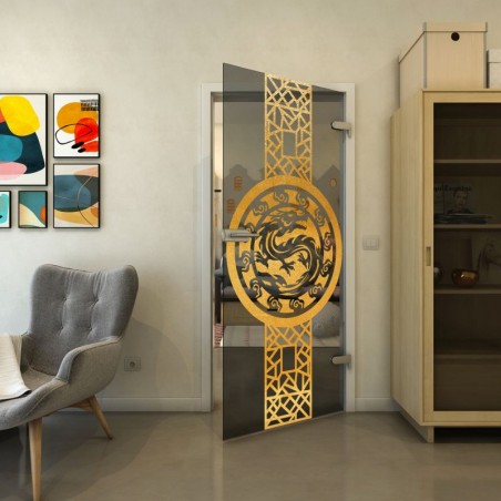 Ganzglastür - Fineprint Model 151 Gold auf Grauglas