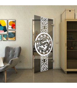 Ganzglastür - Fineprint Model 151 Weiss auf Grauglas