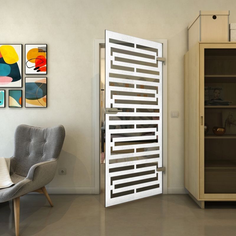 Ganzglastür - Fineprint Modell 153 Weiss auf Grauglas