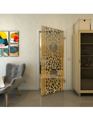 Ganzglastür - Fineprint Model 154 Gold auf Grauglas