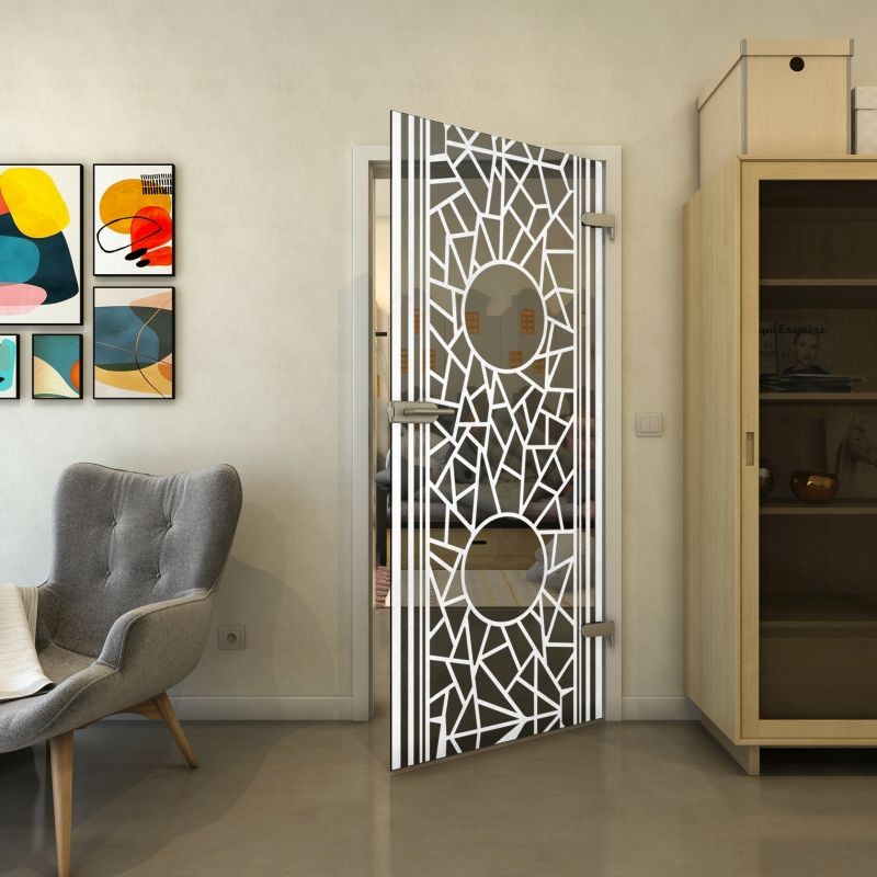 Ganzglastür - Fineprint Modell 154 Weiss auf Grauglas