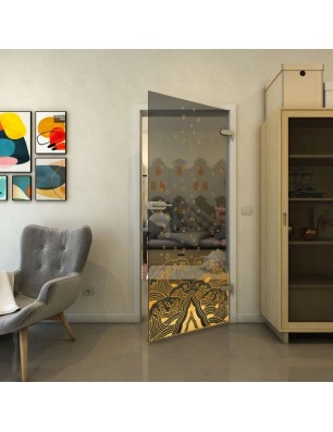 Ganzglastür - Fineprint Model 155 Gold auf Grauglas