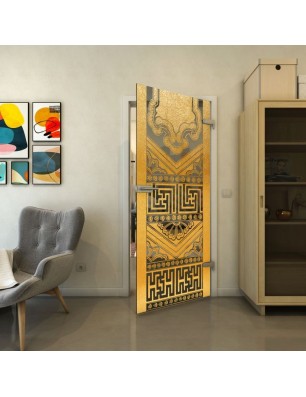 Ganzglastür - Fineprint Model 156 Gold auf Grauglas