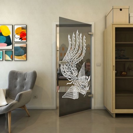 Ganzglastür - Fineprint Model 157 Weiss auf Grauglas