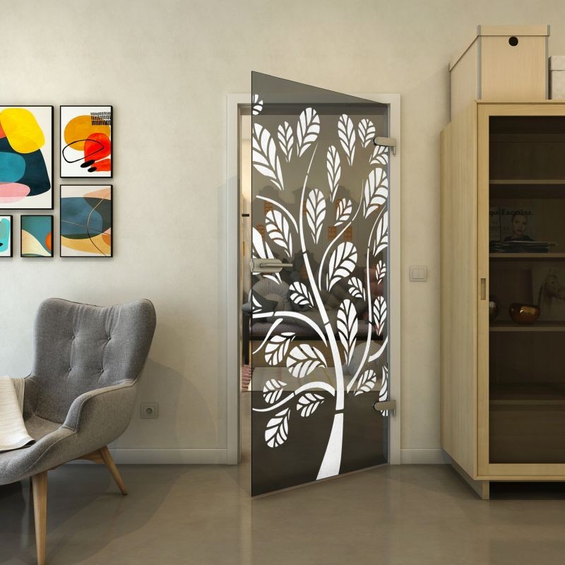 Ganzglastür - Fineprint Modell 159 Weiss auf Grauglas