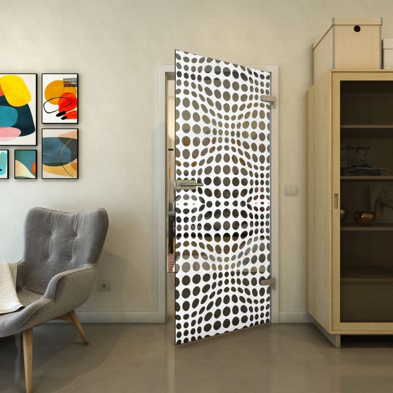 Ganzglastür - Fineprint Modell 162 Weiss auf Grauglas