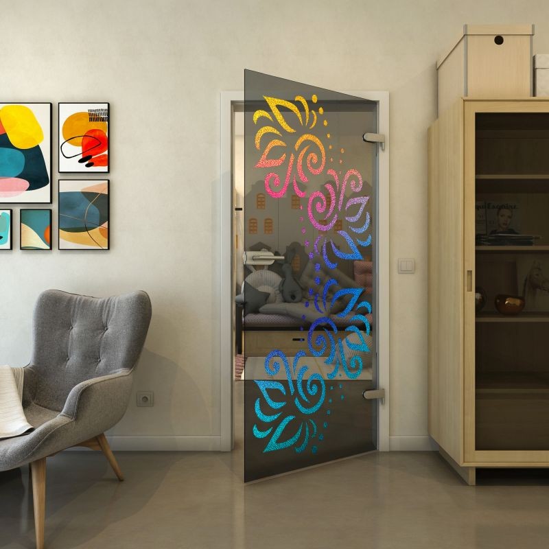 Ganzglastür - Fineprint Modell 163 Verlauf auf Grauglas