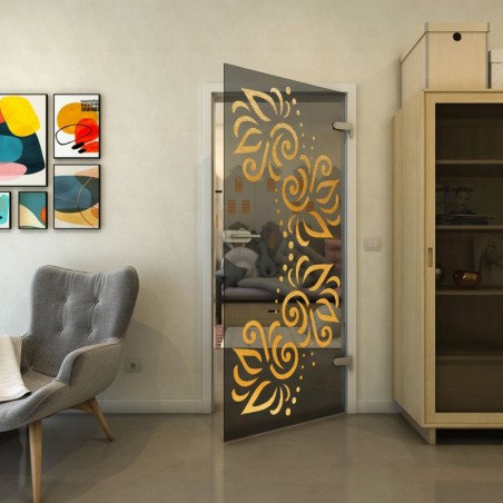 Ganzglastür - Fineprint Model 163 Gold auf Grauglas