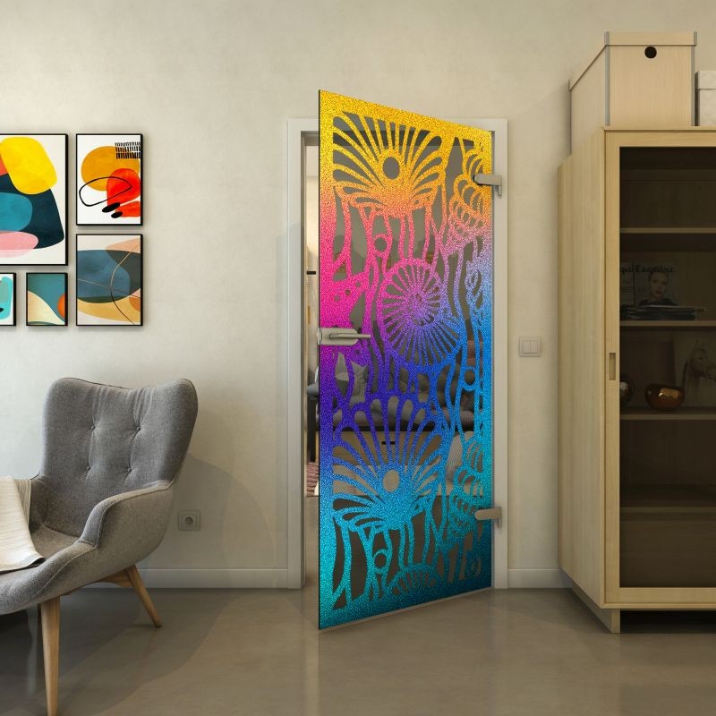 Ganzglastür - Fineprint Modell 165 Verlauf auf Grauglas