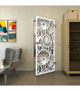 Ganzglastür - Fineprint Model 165 Weiss auf Grauglas