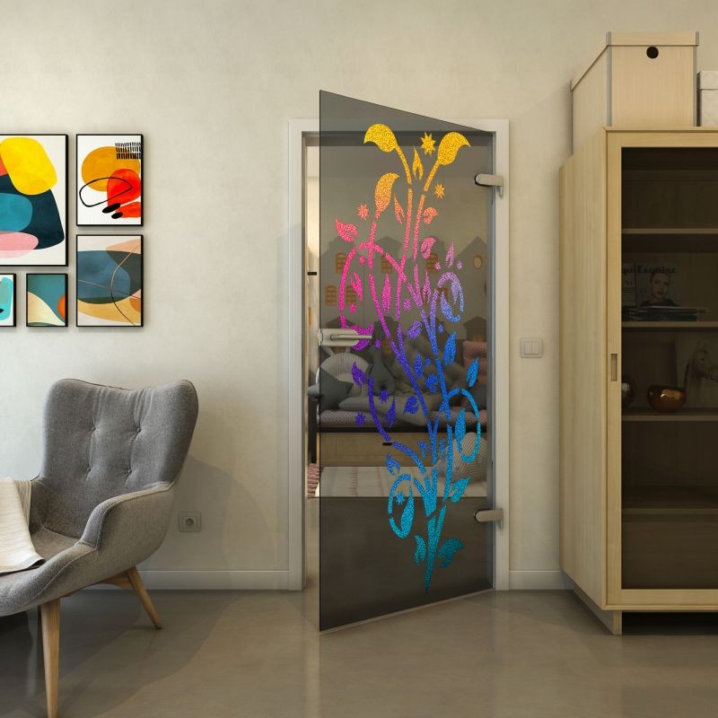 Ganzglastür - Fineprint Modell 166 Verlauf auf Grauglas