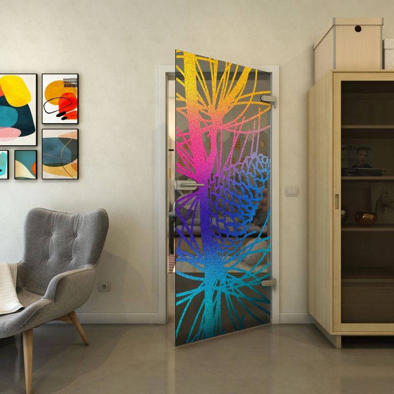 Ganzglastür - Fineprint Modell 169 Verlauf auf Grauglas