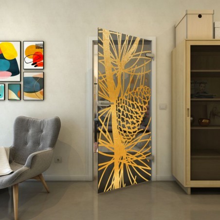 Ganzglastür - Fineprint Model 169 Gold auf Grauglas