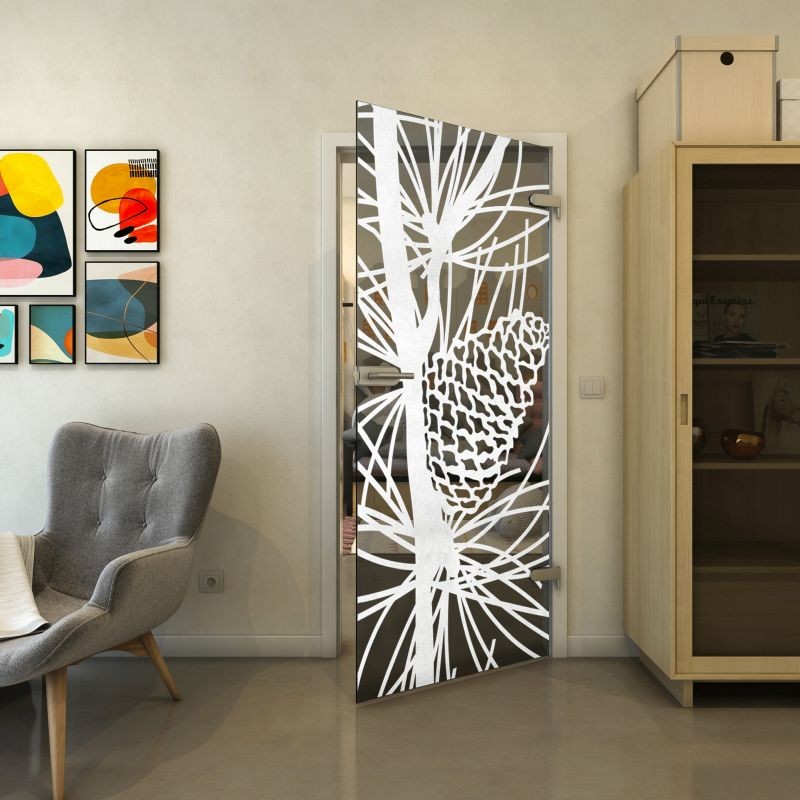 Ganzglastür - Fineprint Modell 169 Weiss auf Grauglas