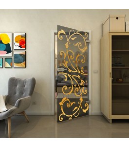 Ganzglastür - Fineprint Model 171 Gold auf Grauglas