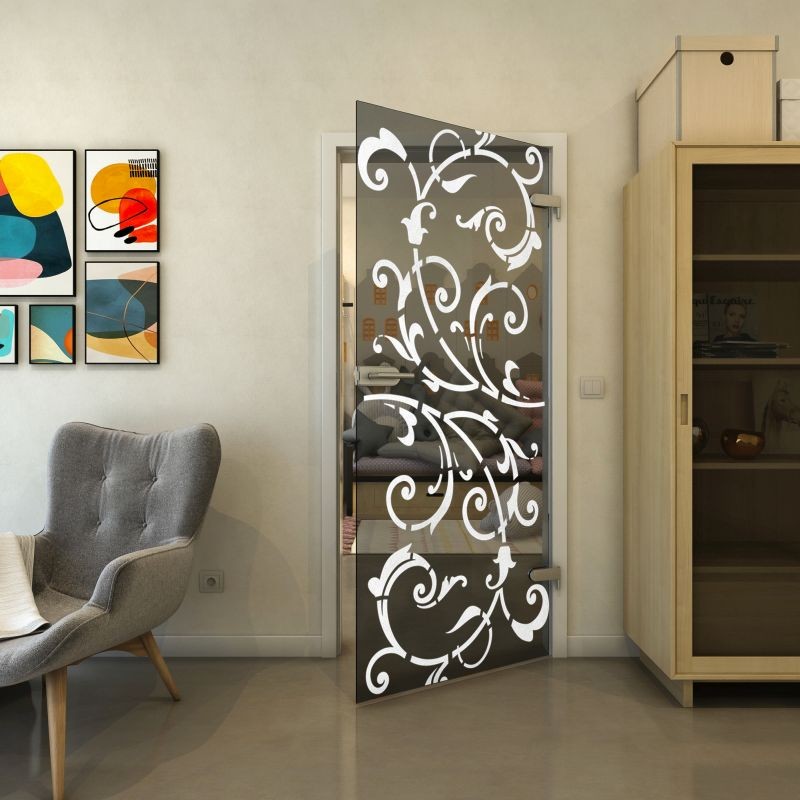 Ganzglastür - Fineprint Modell 171 Weiss auf Grauglas