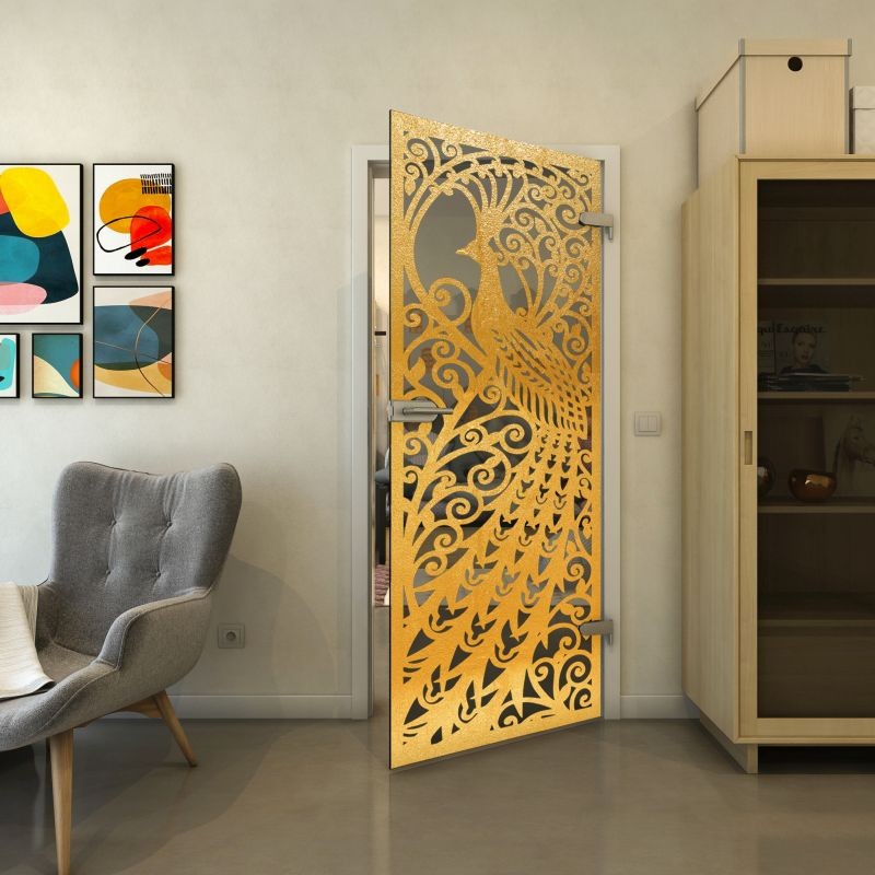 Ganzglastür - Fineprint Modell 172 Gold auf Grauglas