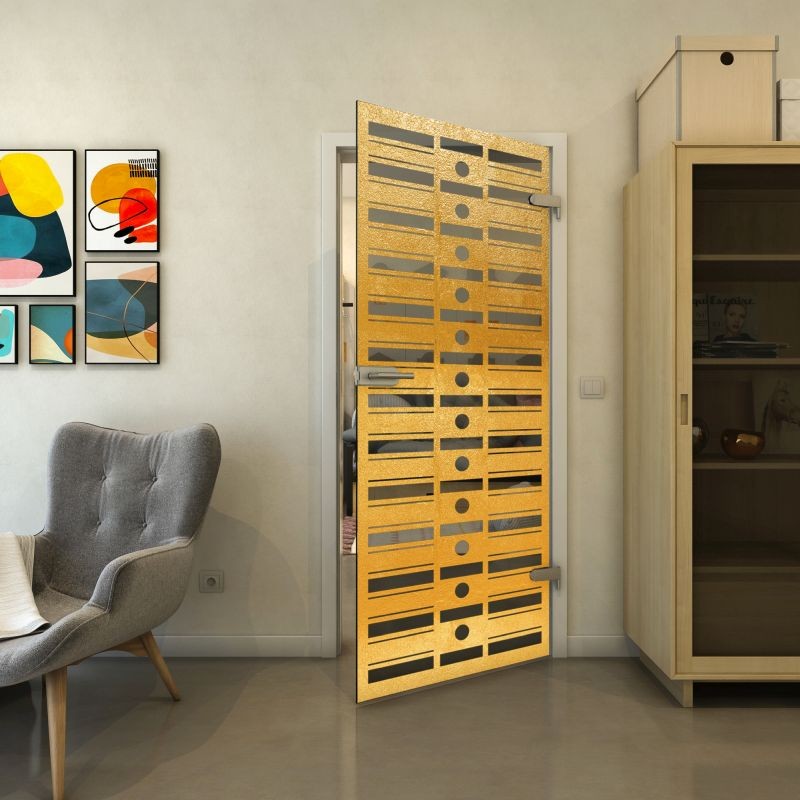 Ganzglastür - Fineprint Modell 174 Gold auf Grauglas