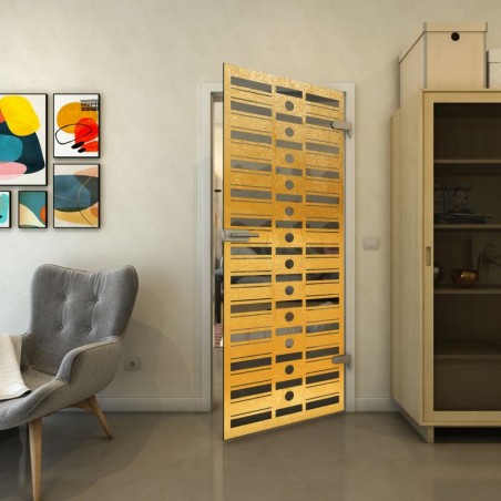 Ganzglastür - Fineprint Model 174 Gold auf Grauglas