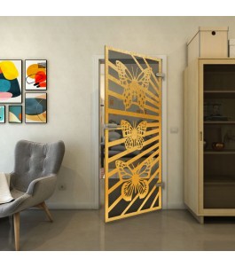 Ganzglastür - Fineprint Model 176 Gold auf Grauglas